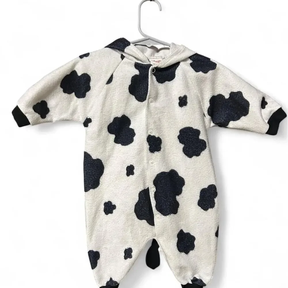 3-6 months vintage late 80s baby cow one piece costume Halloween country farmer